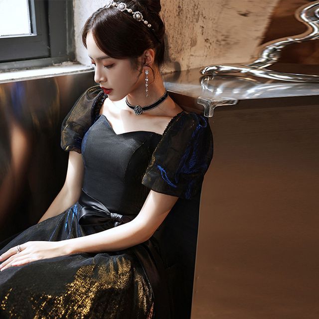 Cocktail / Sleeve Dress Mesh A-Line Evening Puff Gown