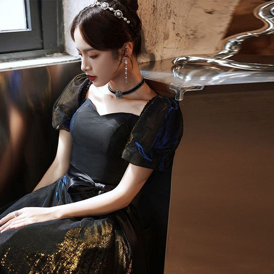 Cocktail / Sleeve Dress Mesh A-Line Evening Puff Gown