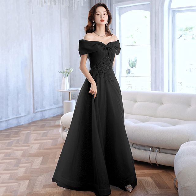 / Midi Dress Gown Sequin Off-Shoulder Evening A-Line