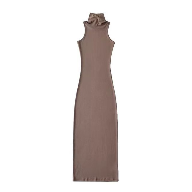 Turtleneck Plain Sleeveless Slim-Fit Dress