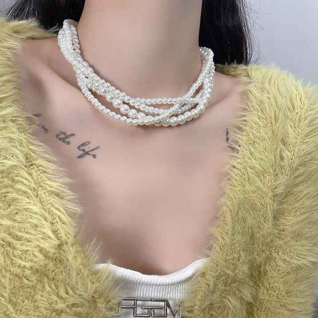 Pearl Choker Faux Layered