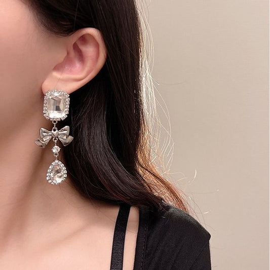 Faux Crystal Earring Bow Dangle