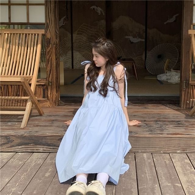 Sundress Midi Strap Plain Spaghetti