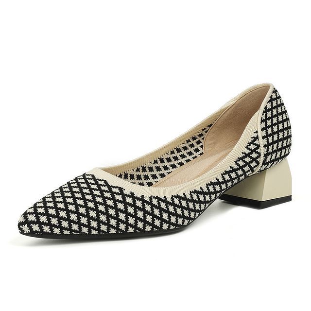 Block-Heel Woven Pointed Pumps
