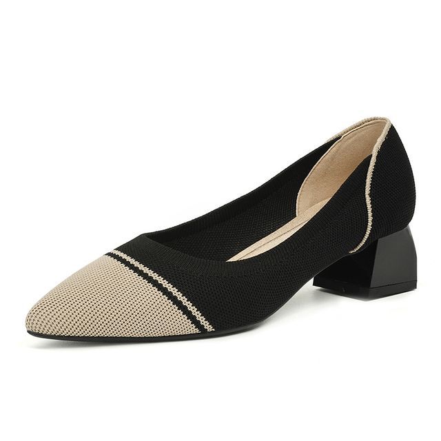 Block-Heel Woven Pointed Pumps