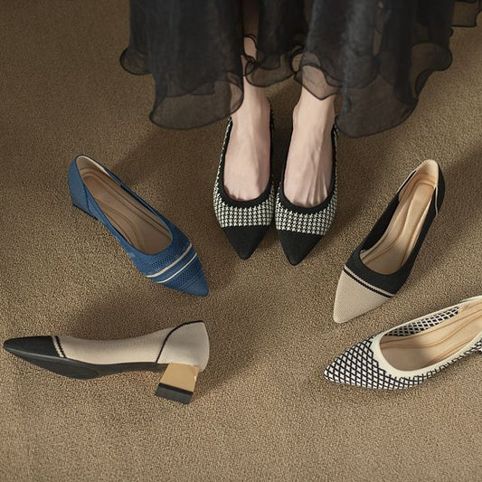 Block-Heel Woven Pointed Pumps