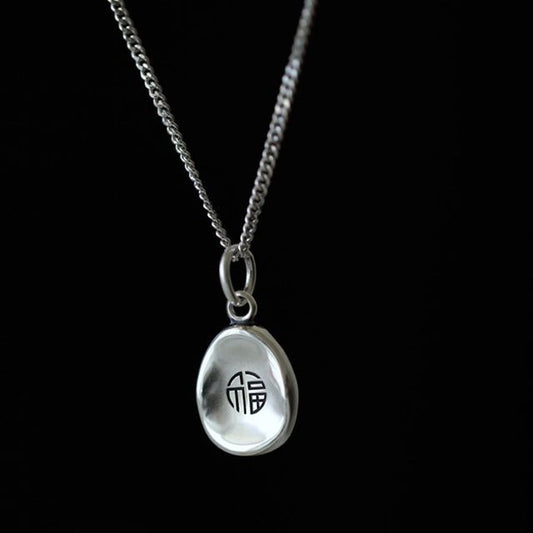 Chinese Characters Necklace Silver Pendant