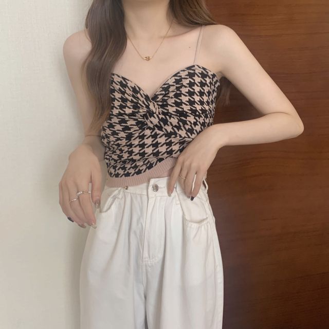Houndstooth Knotted Top Cami