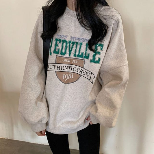 Oversized Lettering Crew Neck Sweatshirt