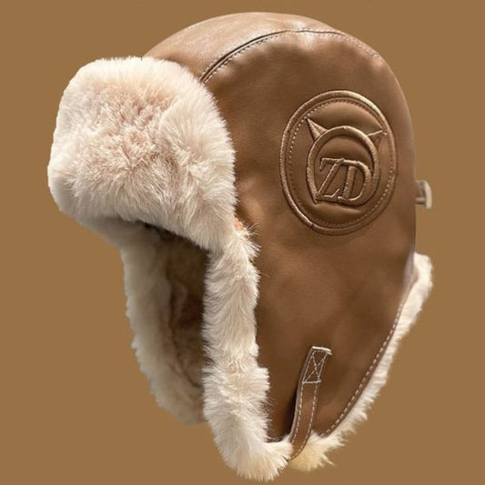 Lined Hat Leather Fluffy Faux