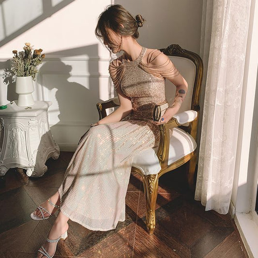 Sequin Gown Evening Mermaid Halter