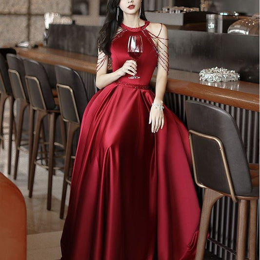 Evening Plain A-Line Halter Gown