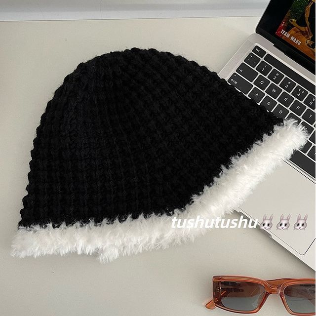 Fluffy Knit Trim Hat Cloche