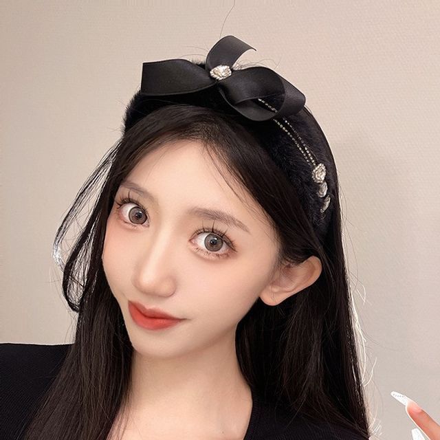 Bow Rhinestone Fluffy Headband
