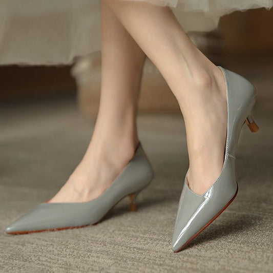 Patent Kitten Pointed Pumps Heel