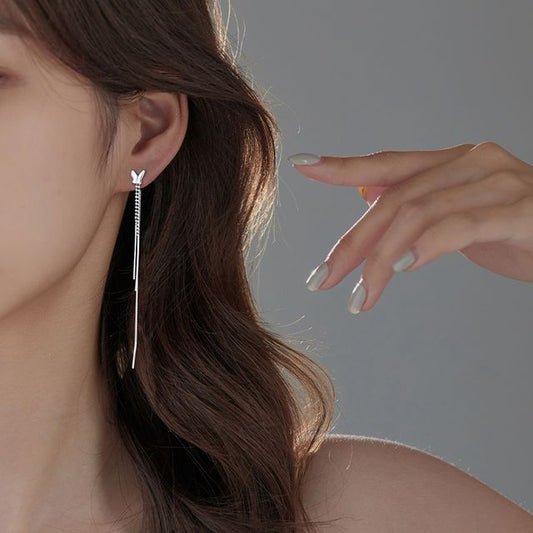 Fringed Silver Earring Sterling Butterfly