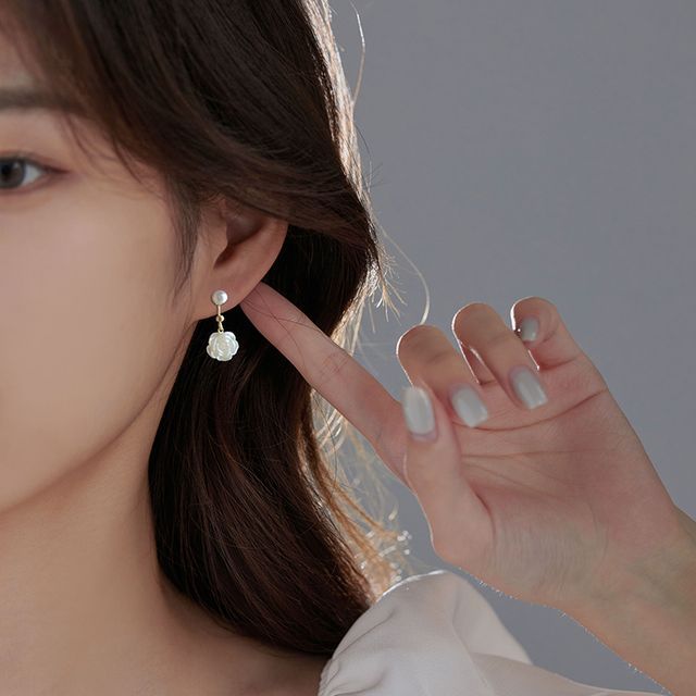 Earring Silver Floral Dangle Sterling