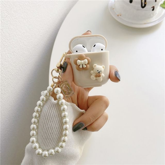 Faux Chain Floral Skin Bear Earphone Case Pro Pearl AirPods /