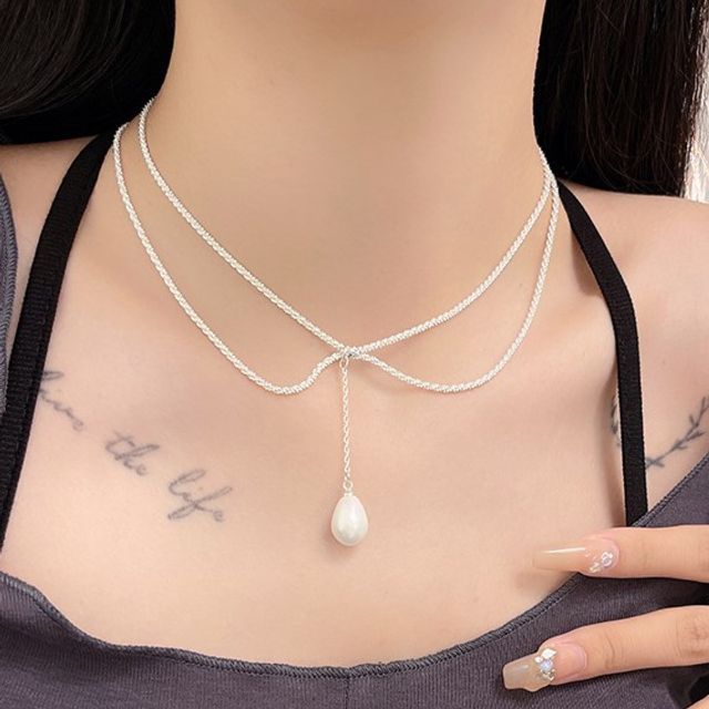 Faux Pearl Necklace Lariat