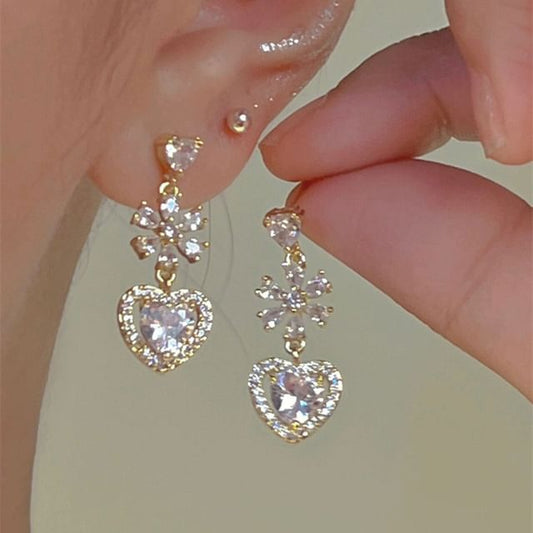 Earring Rhinestone Alloy Dangle Heart