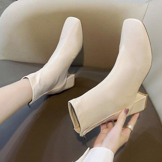 Short Heel Boots Chunky Plain