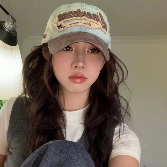 Cap Baseball Denim Letter Embroidered Two-Tone