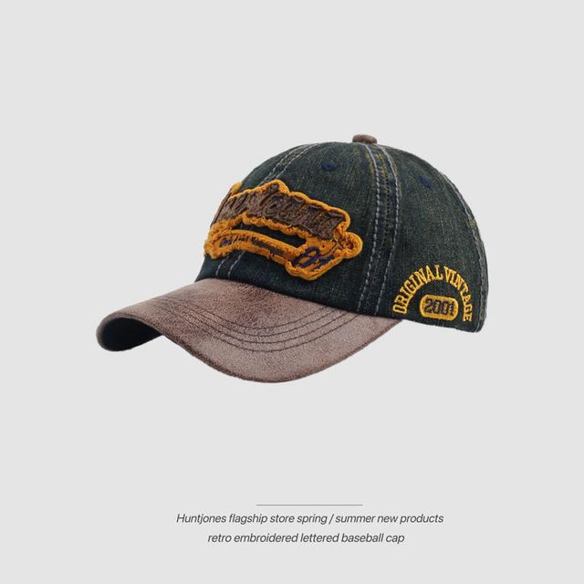 Cap Baseball Denim Letter Embroidered Two-Tone