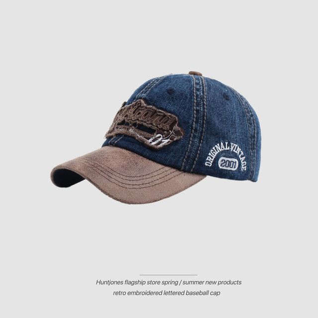 Cap Baseball Denim Letter Embroidered Two-Tone