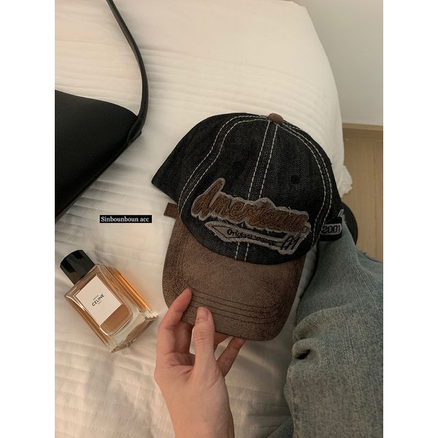 Cap Baseball Denim Letter Embroidered Two-Tone