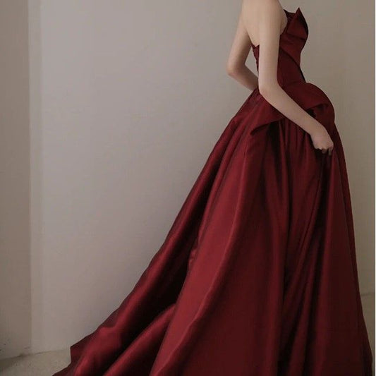 Plain Gown Asymmetrical A-Line Strapless Ball