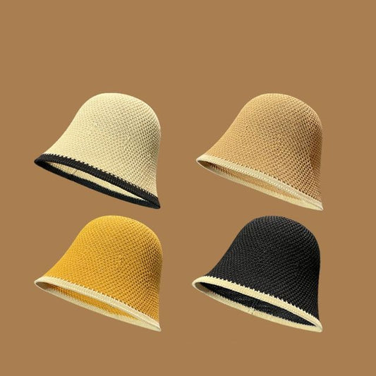 Plain Bucket Trim Hat Knit Contrast