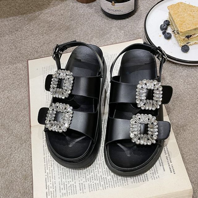 Slingback Platform Sandals Rhinestone
