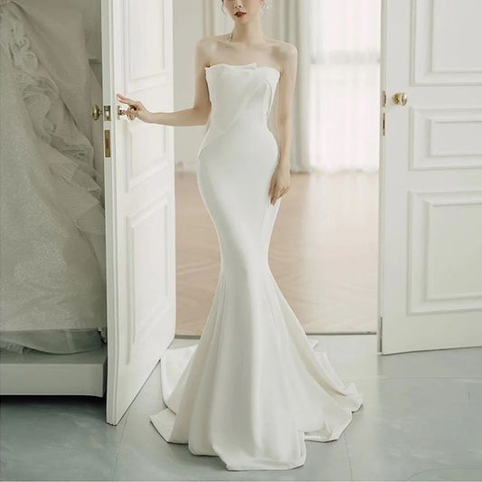 Tube Mermaid Satin Wedding Gown Plain