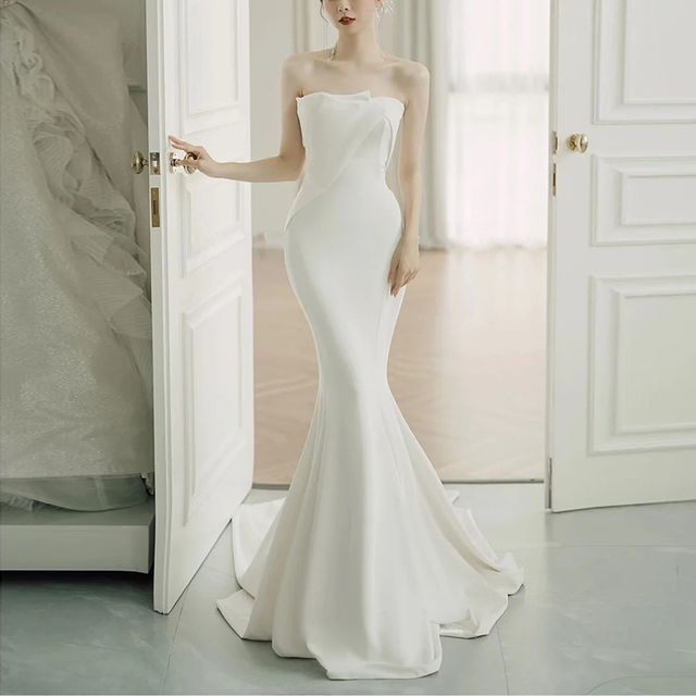 Plain Satin Mermaid Tube Wedding Gown