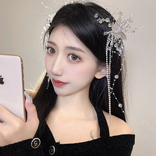 Pearl Clip Hair Faux Fringed Butterfly