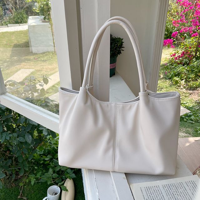 Plain Leather Shoulder Faux Tote