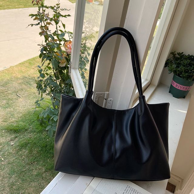 Plain Leather Shoulder Faux Tote