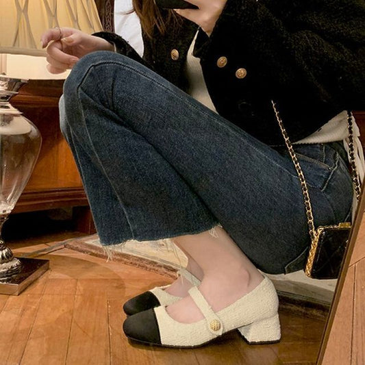 Jane Mary Heel Block Cap-Toe Pumps