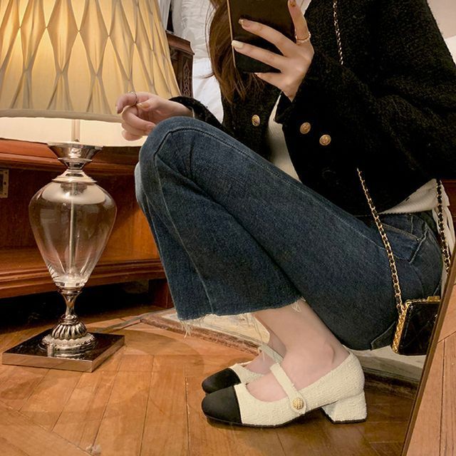 Jane Mary Heel Block Cap-Toe Pumps