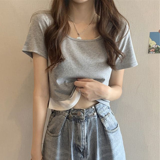 Tee Piece Mock Two Neck Scoop Short-Sleeve