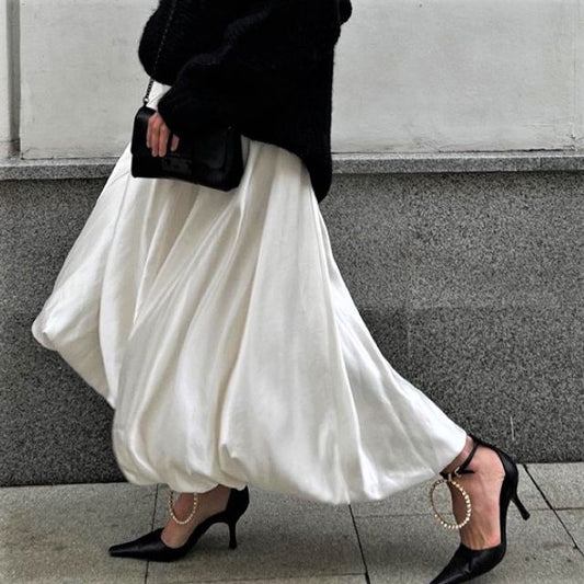 Waist Plain High Maxi A-Line Skirt