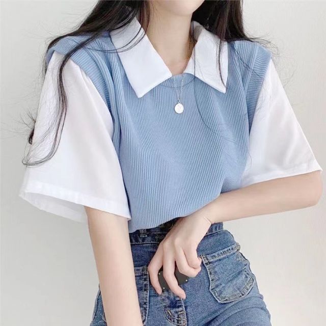 Mock Collared Piece Two Short-Sleeve T-Shirt