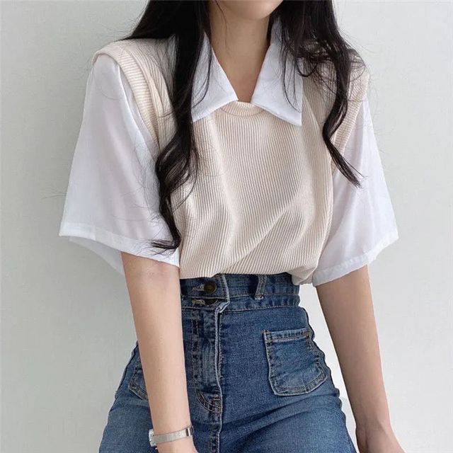 Mock Collared Piece Two Short-Sleeve T-Shirt