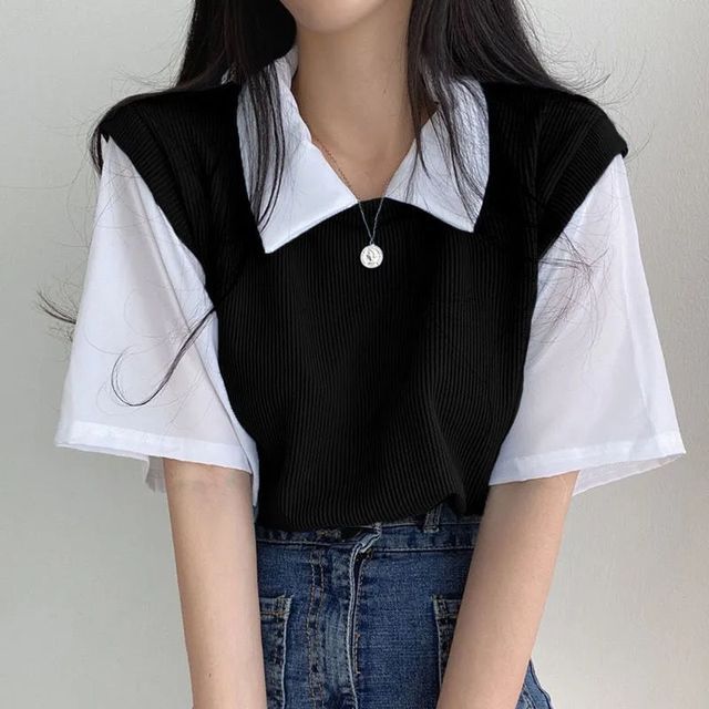 Mock Collared Piece Two Short-Sleeve T-Shirt