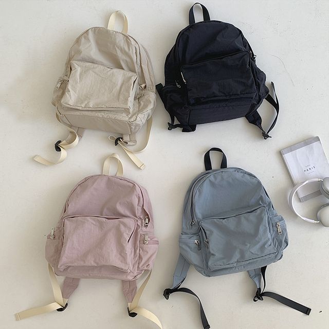 Nylon Backpack Zip Plain