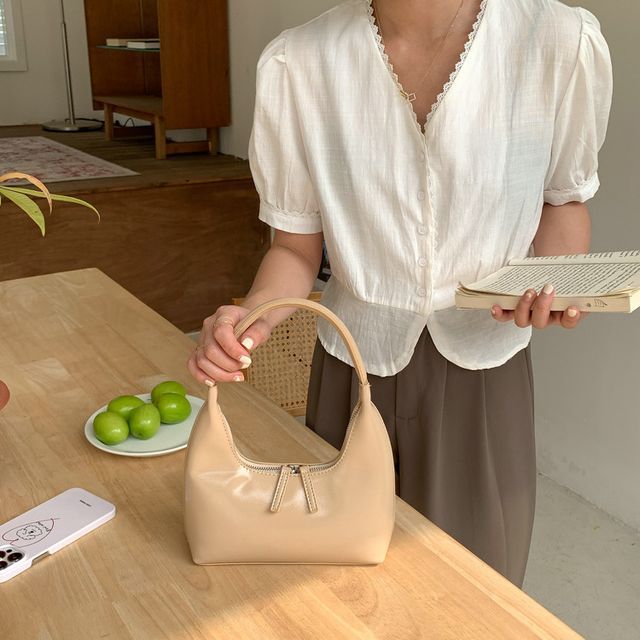 Shoulder Faux Bag Zip Plain Leather