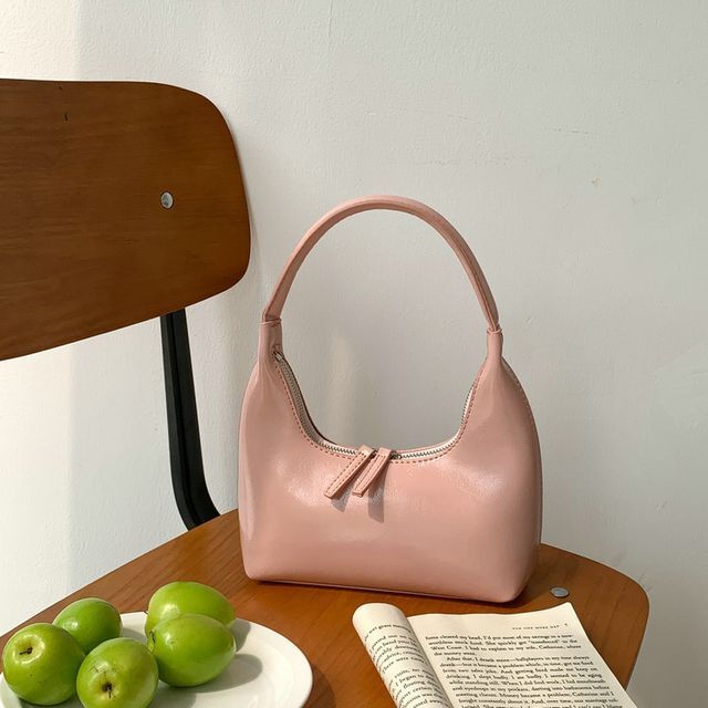 Shoulder Faux Bag Zip Plain Leather