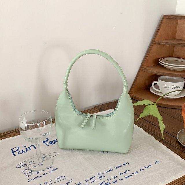 Shoulder Faux Bag Zip Plain Leather