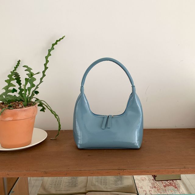 Shoulder Faux Bag Zip Plain Leather