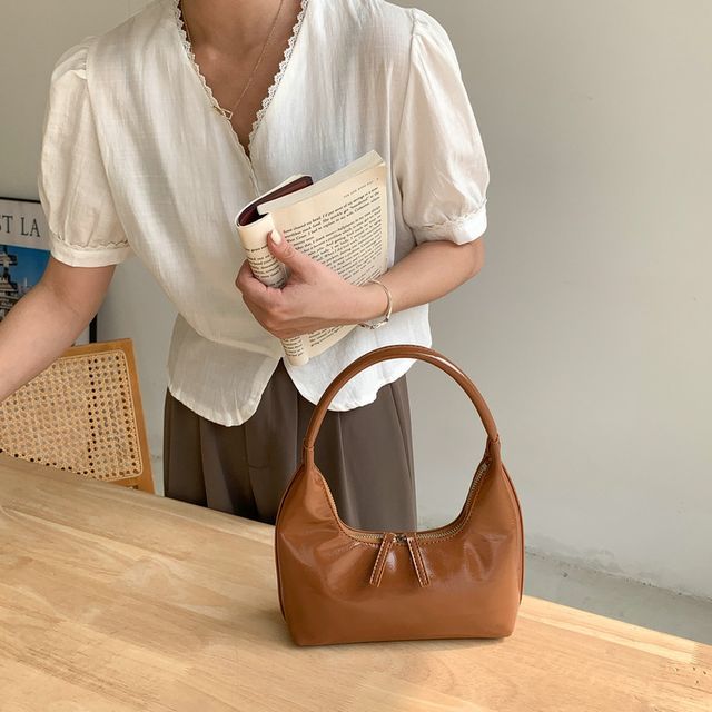 Shoulder Faux Bag Zip Plain Leather